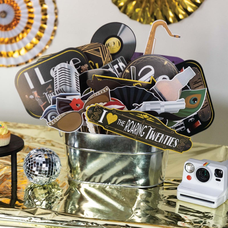Outside The Booth Roaring 20s Photo Booth Props - 41-pc Photo Booth Kit with 8 x 10-Inch Sign, 60 Adhesive Pads, 45 Sticks - Roaring 20s Party Decorations - Great Gatsby Decorations - Image 5